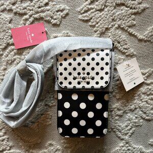 Kate Spade New York North South Flap Phone Crossbody – Black & White Polka Dot